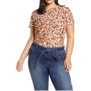 New HALOGEN leopard print mesh top